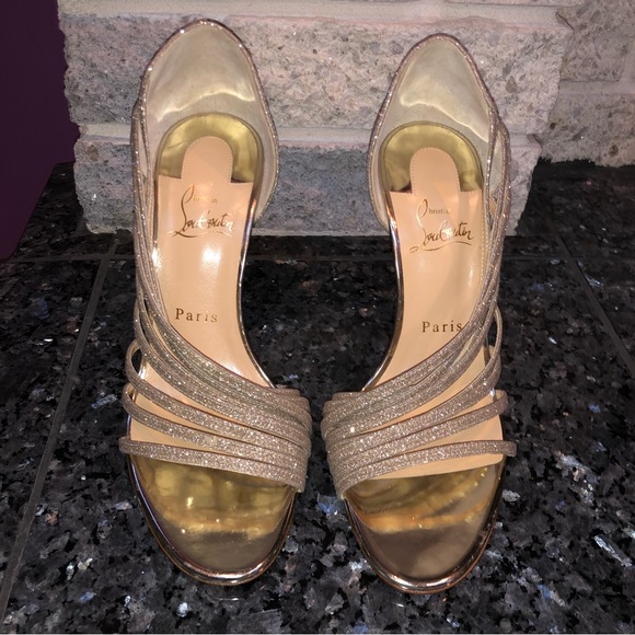 Christian Louboutin Metallic Norina 120 Glitter Sandal Heels - Picture 2 of 10